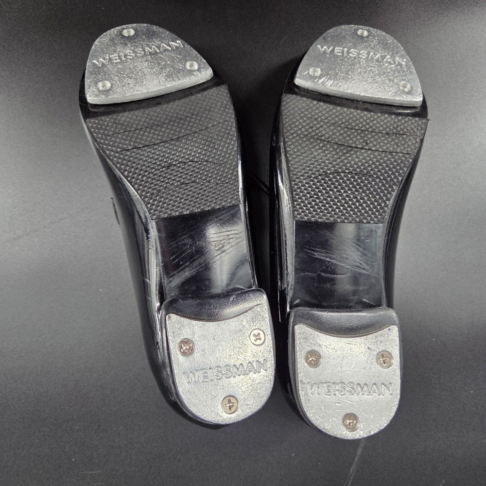 Weissman Black Patent Tap Shoes Ribbon Tie Girls Kids Dance - Picture 5 of 5